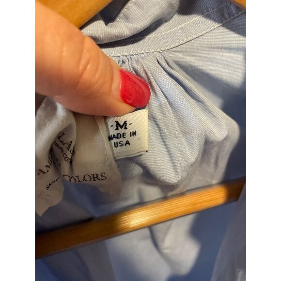 American Colors by Alex Lehr Blue V Neck Collared Long Sleeve Blouse Sz M - Picture 8 of 12